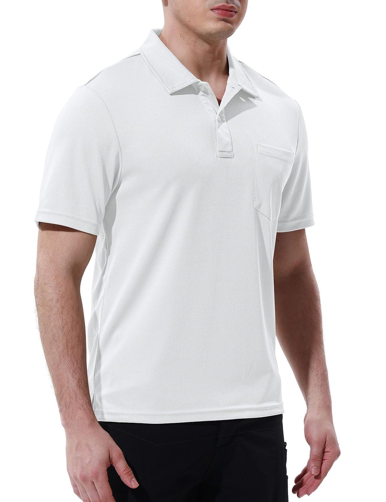 Rdruko Men's Polo Shirts with Pocket Short Sleeve Collared Dry Fit Moisture Wicking Golf Polo Shirts(White, US XXXL)