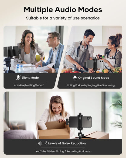 KUKIHO Wireless Lavalier Microphone with Charging Case, 36H Battery Life, Noise Cancellation, 135ft Range, Plug-and-Play Clip-On Mic for iPhone, iPad, Android, YouTube, Vlog, Live Streaming