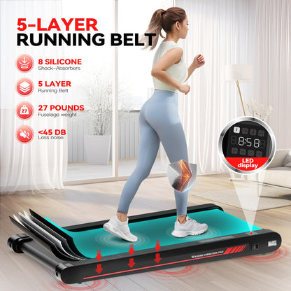 Walking Pad Treadmill with APP, 3 in 1 Under Desk Treadmill, 2.5HP Low Noise Walking Vibration Pad with Remote Control,Portable Treadmill for Home Office, Red