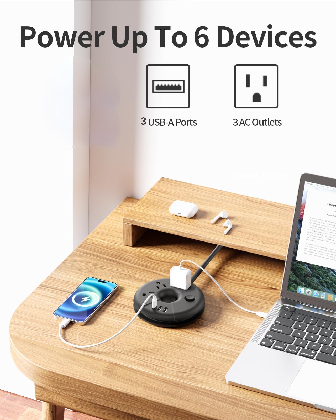 NTONPOWER Travel Power Strip With 3 USB Ports, Cruise Approved Flat Plug, 3Feet Extension Cord, On/Off Switch, Black i-Donut for Home, Hotel, Travel Cruise Ship Essentials