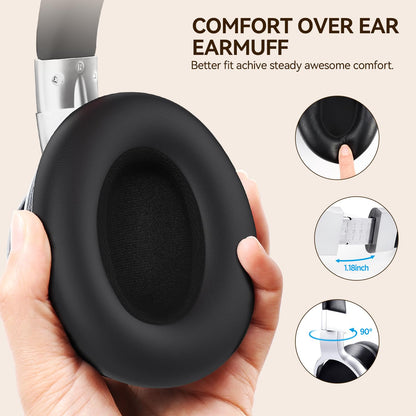 AUSDOM Bluetooth Noise Cancelling Headphones: E7 Wireless Over Ear ANC Headphones with Microphone, 50H Playtime, Hi-Fi Sound, USB C Charge, Comfortable Earpads for Travel Work Adults, Sliver Black