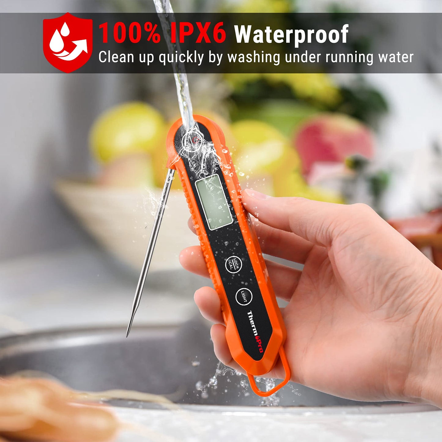 ThermoPro Digital Instant Read Meat Thermometer for Grilling Waterproof Kitchen Food Thermometer with Calibration & Backlight Smoker Oil Fry Candy Thermometer with Temperature Indicators