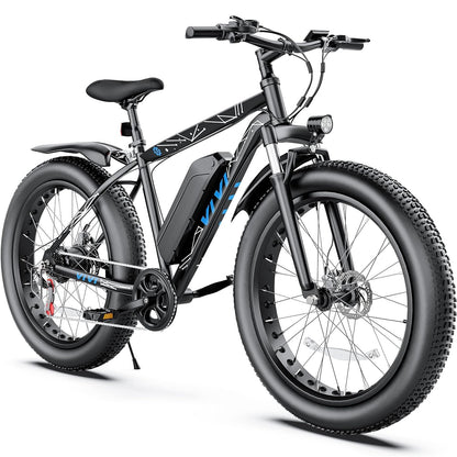 Vivi Electric Bike 26" x 4.0 Fat Tire Electric Bicycle, 750W Motor Peak Electric Mountain Bike, 25MPH Ebikes for Adults with 48V 13AH Removable Lithium-Ion Battery, Up to 60 Miles