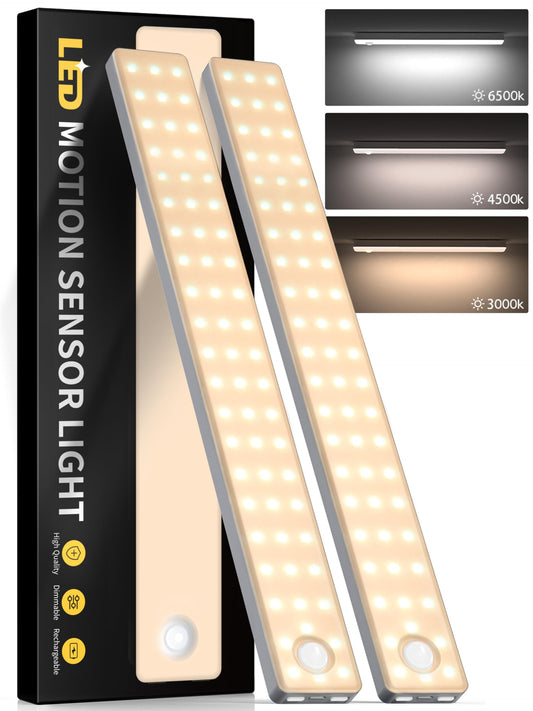 Under Cabinet Lighting,3 Color Temperatures Motion Sensor Light Indoor 2 Pack, USB Rechargeable Battery Operated Closet Lights, Wireless Dimmable LED Cabinet Lights, Under Counter Light for Kitchen