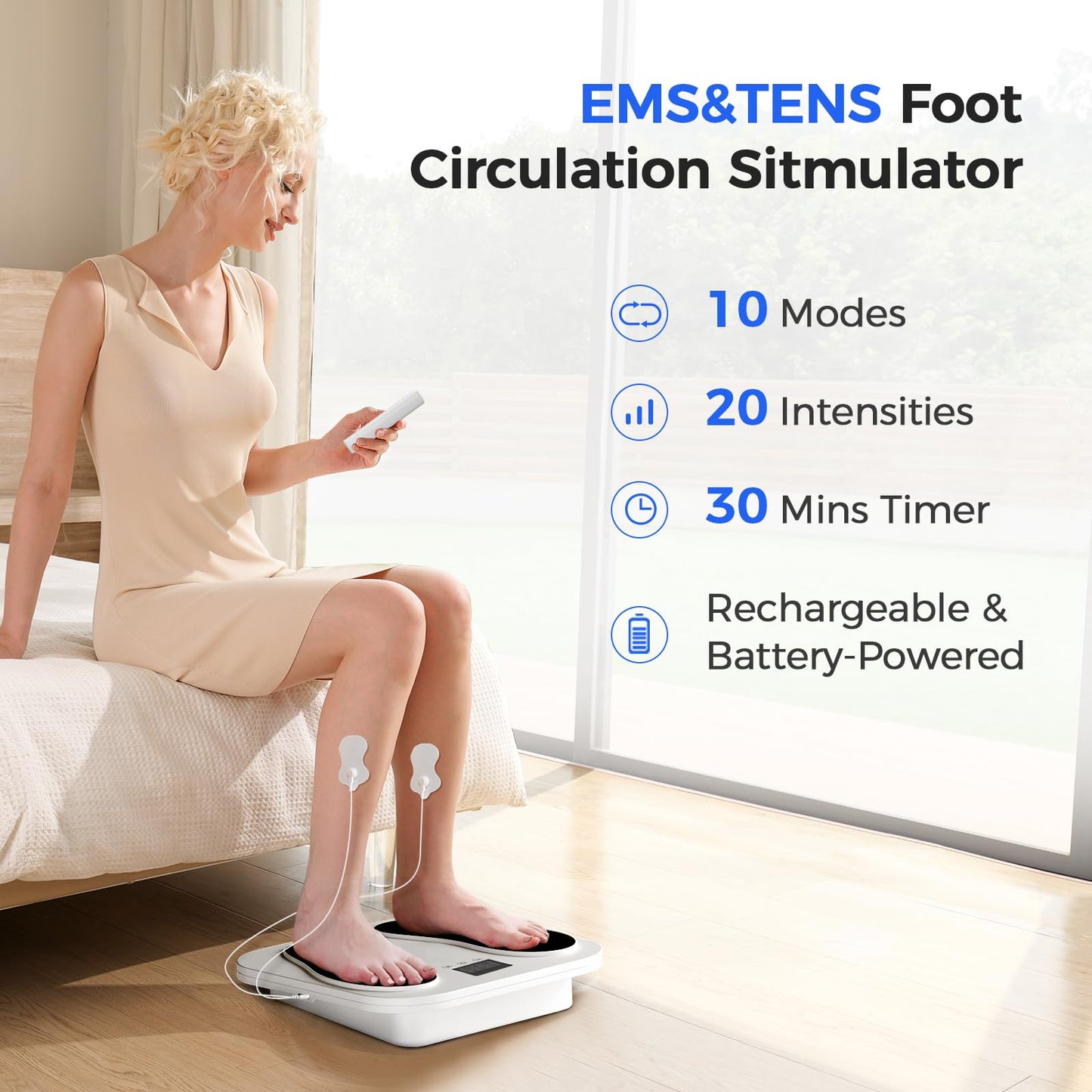 EaseZen Foot Massager for Neuropathy, Rechargeable TENS EMS Foot Stimulator with 10 Modes 20 Intensities, Feet Circulation Stimulator for Neuropathy, Plantar Fasciitis, Gifts for Mom Dad