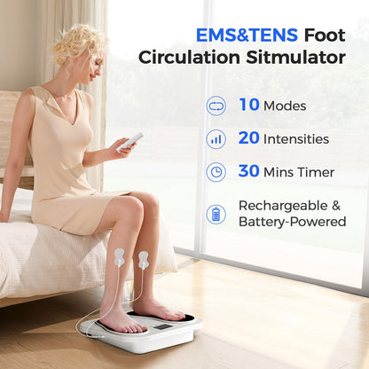 EaseZen Foot Massager for Neuropathy, Rechargeable TENS EMS Foot Stimulator with 10 Modes 20 Intensities, Feet Circulation Stimulator for Neuropathy, Plantar Fasciitis, Gifts for Mom Dad
