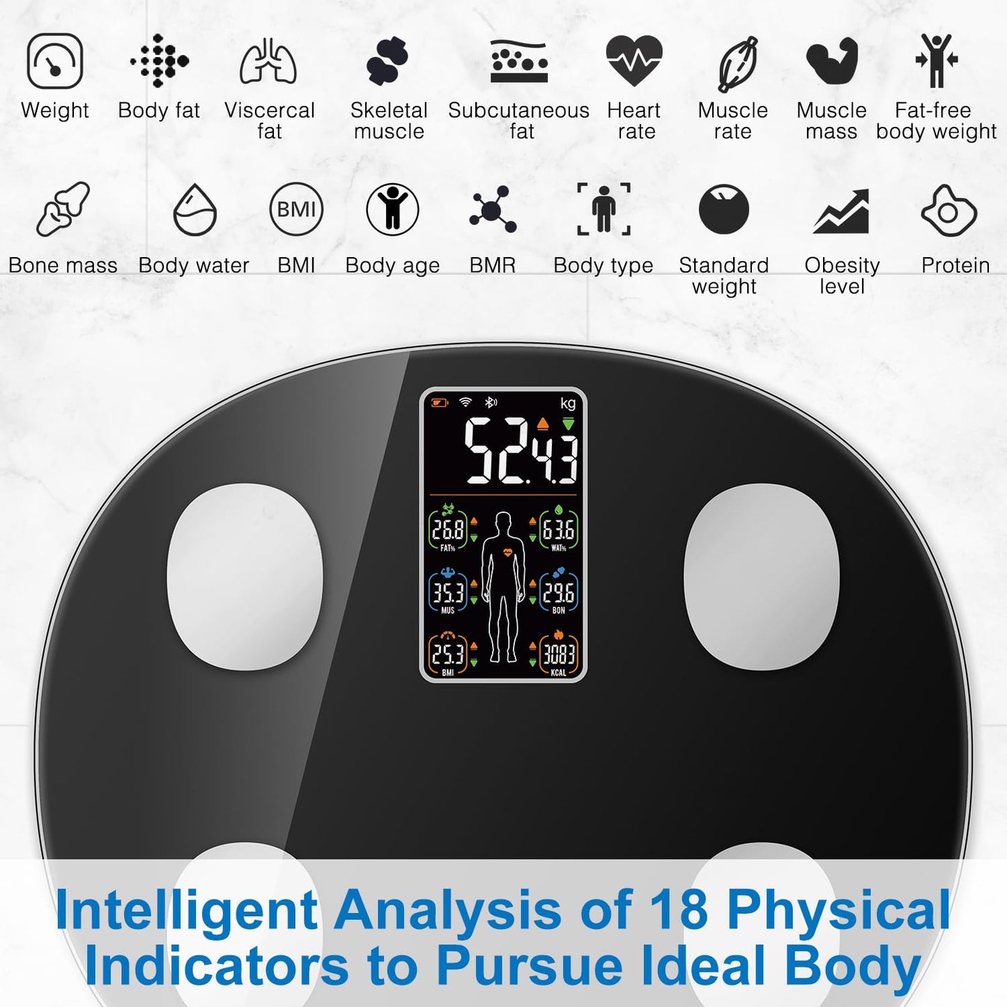 INSMART Smart Scale for Body Weight, All-in-one LCD Display Bathroom Weight Scales Body Fat Scale,Bluetooth Digital Smart Weighing Scale with Heart Rate,Heart Index & Body Composition Analyzer,396 lbs