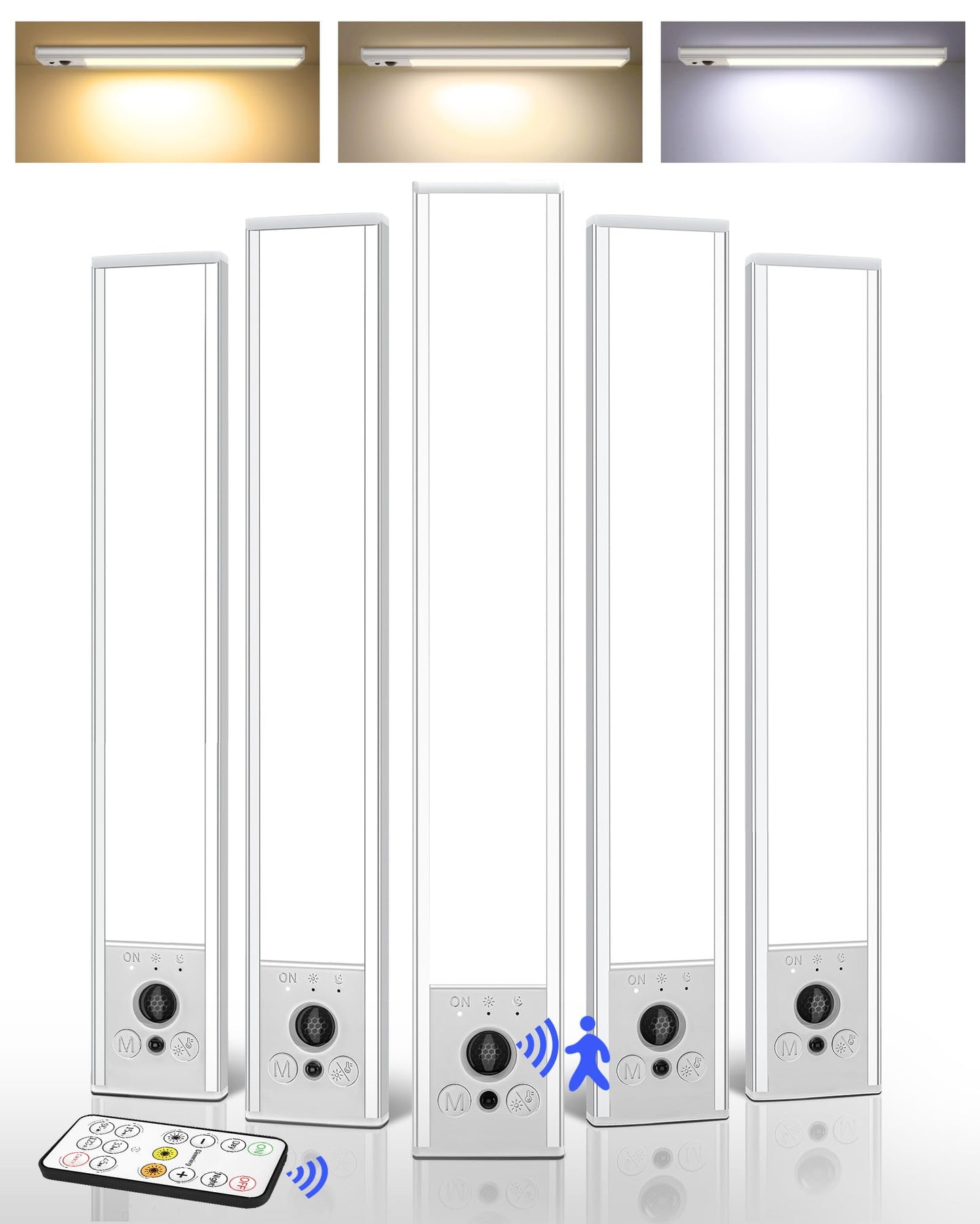 EZVALO 5 Pack Under Cabinet Lighting, 2400mAh Rechargeable Motion Sensor Light, 10inch Magnetic Closet Lights with Dimmable & 3 Color Temps, Wireless Motion Activated Lights with Remote for Kitchen