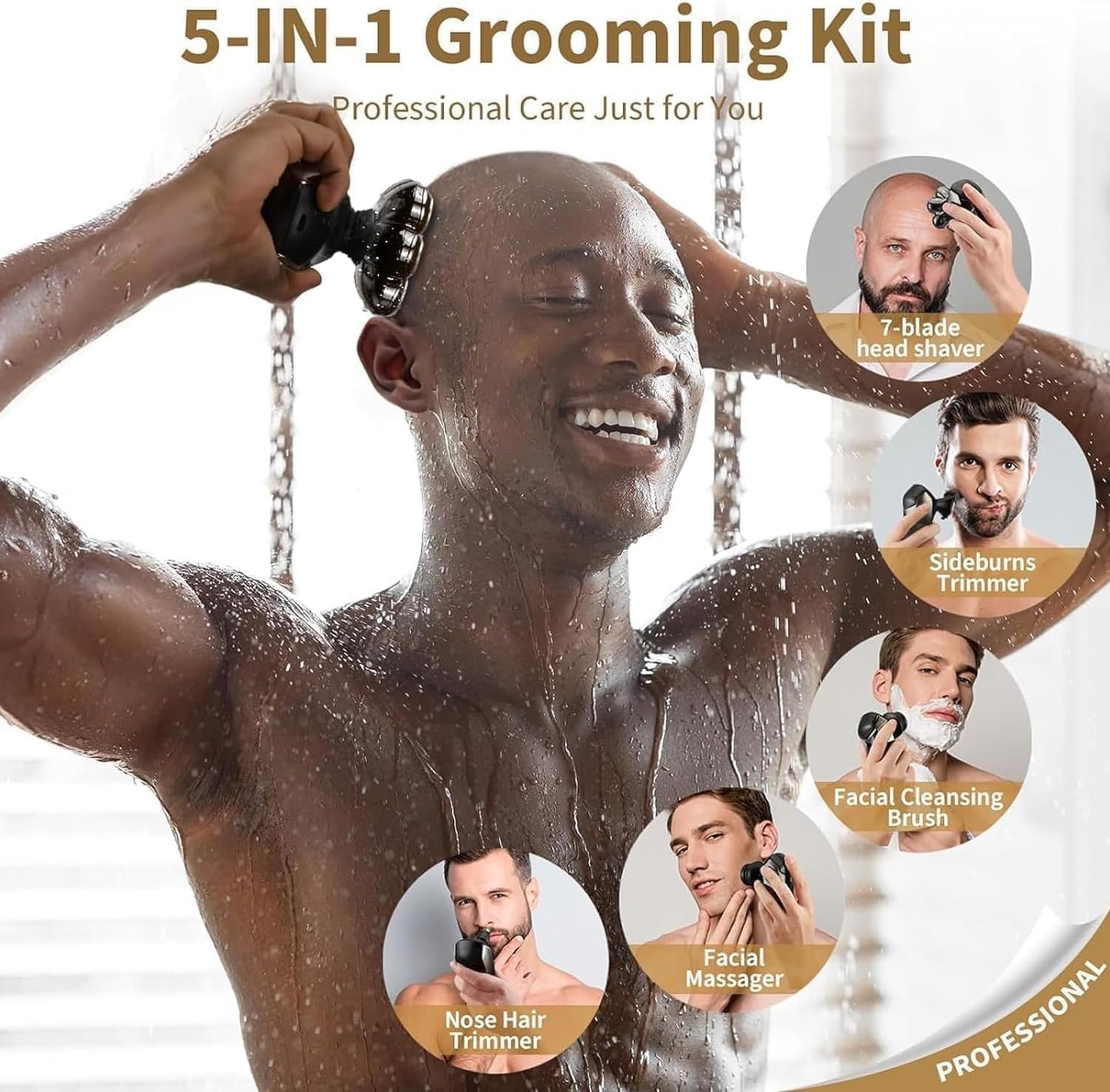 Head Shavers for Bald Men: 5-in-1 Electric Razor - IPX7 Waterproof Shaving Grooming Kit for Balder - LED Display & Precision Blades (Deep Black)