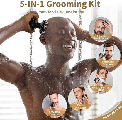 SHPAVVER Head Shavers for Bald Men: 5-in-1 Electric Razor - IPX7 Waterproof Shaving Grooming Kit for Balder - Turbo Speed & Precision Blades (Gold)