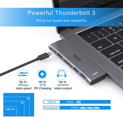 USB C Adapter for MacBook Pro/MacBook Air M1 M2 M3 2021 2020 2019 13" 15" 16", 6 in 1 USB-C Hub MacBook Pro Accessories with 3 USB 3.0 Ports,USB C to SD/TF Card Reader and 100W Thunderbolt 3 PD Port