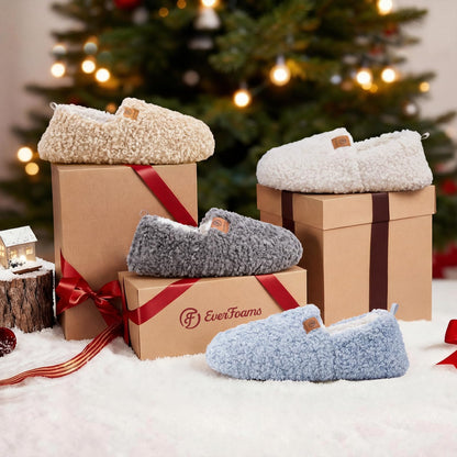 EverFoams Women’s Soft Curly Full Slippers Memory Foam Lightweight House Shoes Cozy Loafer with Polar Fleece Lining Purple,7-8 US