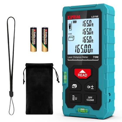Kiprim Laser Distance Measure High Accuracy 229ft LD70E Laser Tape Measure 70M Compact Laser Measurement Tool with Larger Backlit LCD Display,ft/m/in Switching,Bubble Level