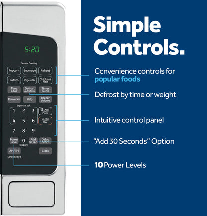 GE Countertop Microwave Oven, 1,200-watt Capacity, 2.0 Cubic Ft., 8 Auto Setting Cooking Settings, Child-Lock Technology, Kitchen Essentials for the Countertop, Dorm Room or Apartment, Stainless Steel
