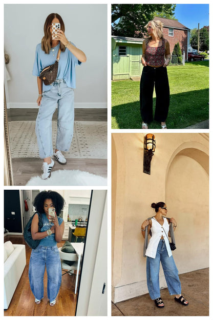 Allimy Womens Jeans High Waisted Mid Rise Baggy Loose Fit Ankle Barrel Leg Y2K Boyfriend Horseshoe Cropped Wide Leg Jeans for Women Trendy 2025 Denim Capri Pants Women Navy Blue Size 8