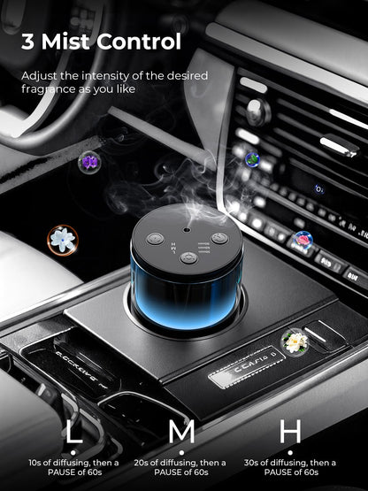 Pmsusoow Waterless Diffuser for Essential Oil: Mini Battery Scent Diffuser for Room&Home&Car with 9 Colors LED Light - Aroma Cool Mist Obsidian Black