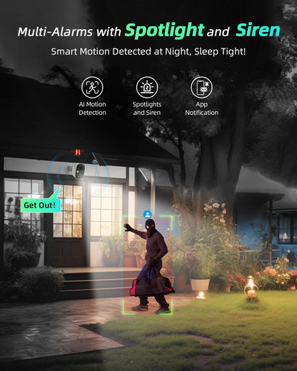 MaxiViz Solar Security Camera Wireless Outdoor (2 Pack), Solar Powered Cameras for Home Security with AI Motion Detection, 2K Color Night Vision, IP66 Weatherproof, 2.4GHz Wi-Fi, Cloud/SD Storage