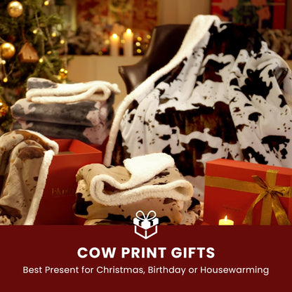 blunique Cow Print Heated Blanket Twin-Heating Electric Blanket Twin with 10 Heat Levels & 10 Hours Auto-Off, Cozy Soft Fleece Sherpa, Washable, 62 x 84 Inches Cow Print White