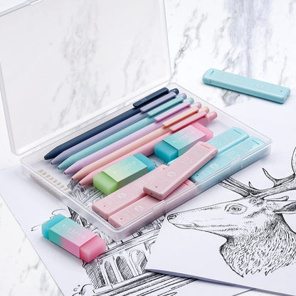 Four Candies Cute Mechanical Pencil Set, 6PCS Pastel Mechanical Pencils 0.5 & 0.7mm with 360PCS HB Pencil Leads, 3PCS Erasers and 9PCS Eraser Refills, Aesthetic Mechanical Pencils for Girls Writing