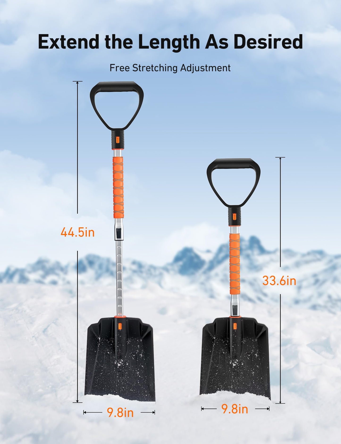 AstroAI Lightweight Snow Shovel for Driveway, Extendable Snow Shovel for car with Thickened Aluminum Handle and Blade, Portable and Multifunctional for Cars, Snowmobiles, Camping and Emergency