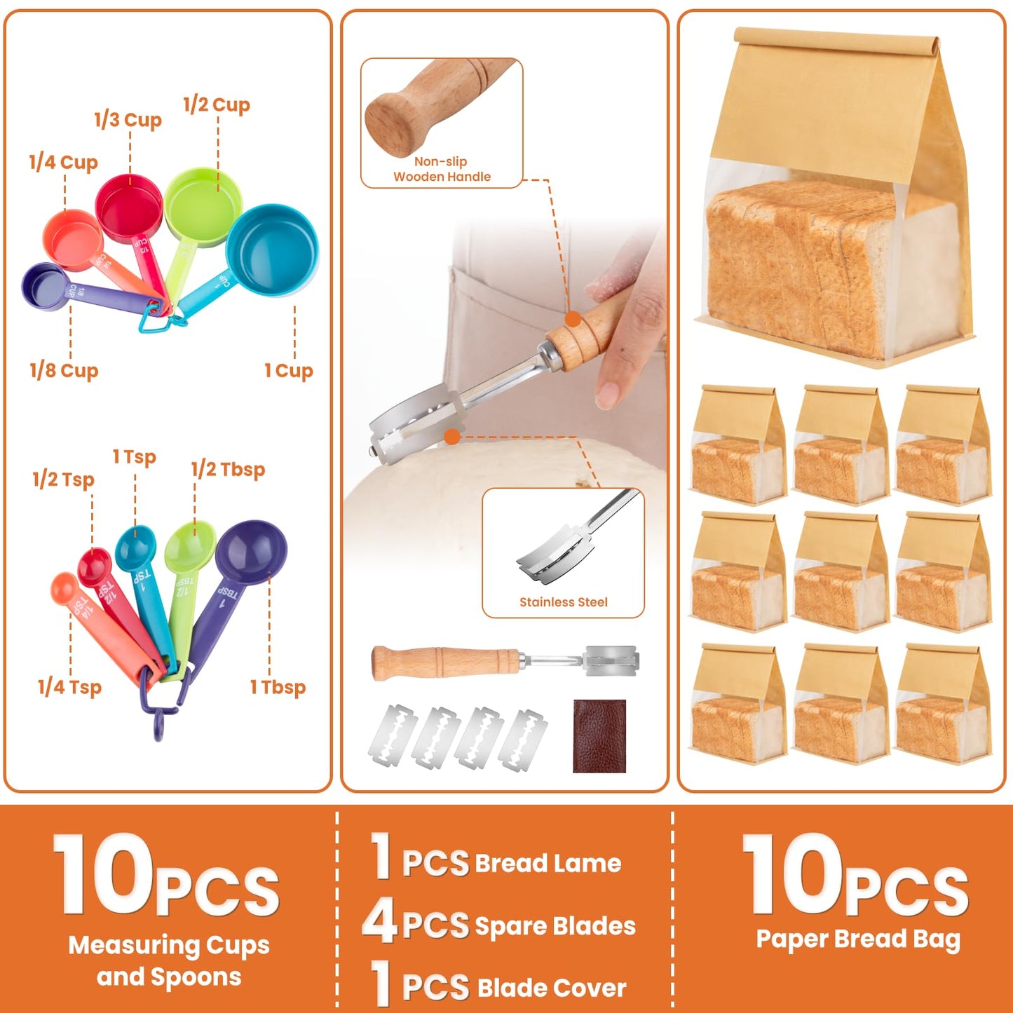 TomCare Sourdough Starter Kit 42 oz Large Glass Starter Jar 10 inch Round Bread Proofing Basket Silicone Baking Mat Tools 10pcs Bread Bags Complete Sourdough Bread Baking Supplies Gifts for Bakers