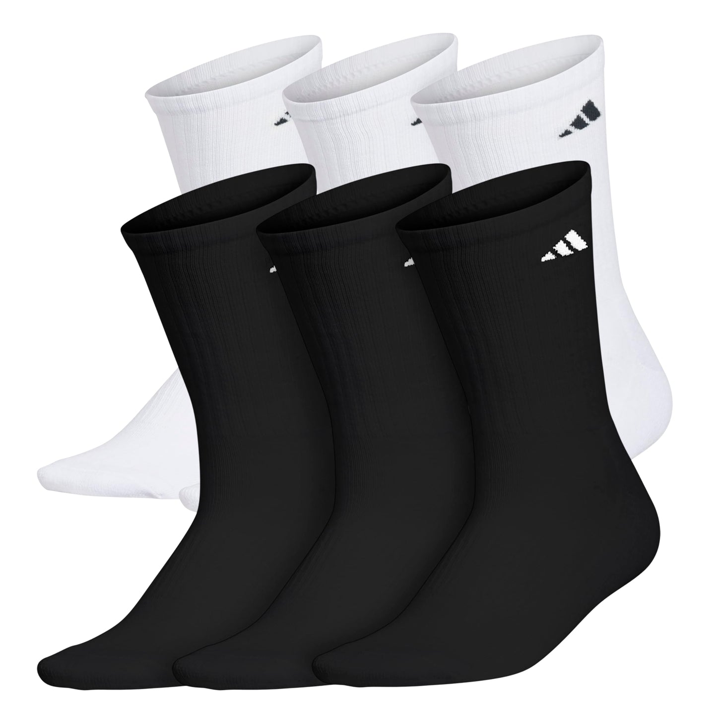 adidas Women's Athletic Cushioned Crew Socks with Arch Support, 6-Pack, Durable, Moisture-Wicking, White/Black/White, Medium