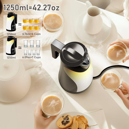 Temperature Control Electric Kettle, 5 Temp Presets, 2H Keep Warm, Cool-Touch Design with Auto Shut-Off, 1.25L Stainless Steel, Adjustable Temperature Control, 360° Rotating Base, (Black)