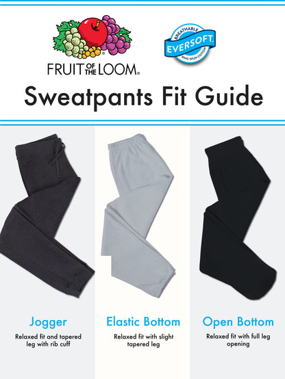 Fruit Of The Loom Mens Eversoft Fleece Elastic Bottom With Pockets, Relaxed Fit, Moisture Wicking, Breathable Sweatpants, Black, Large US