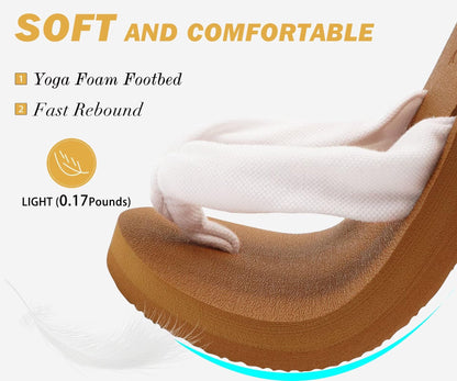 Kuailu Flip Flops Women Arch Support Yoga Mat Comfortable Summer Beach Walking Thong Cushion Sandals Slip on Outfits Travel Essential Orthotic Slides Indoor Outdoor Slippers Shoes White Khaki Size 8.5