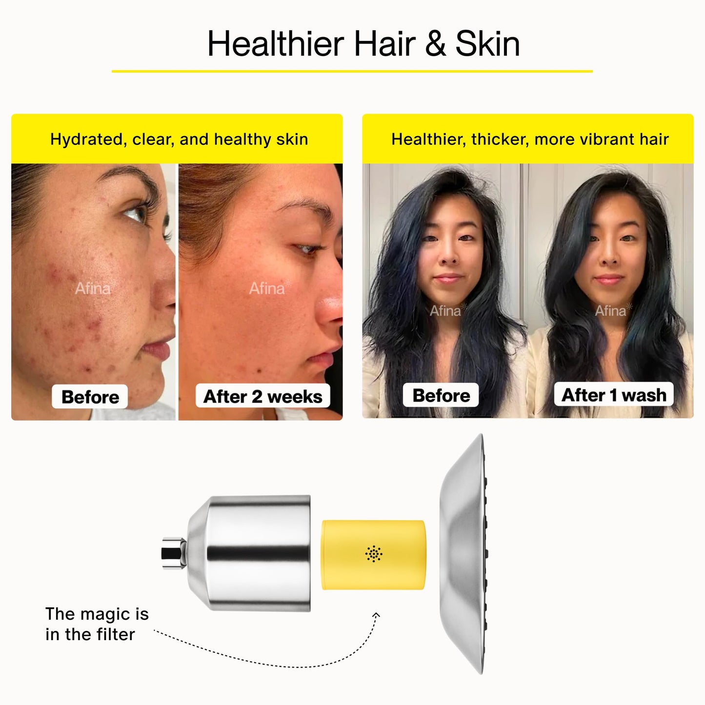 Afina Filtered Shower Head | High Pressure Shower - Reduces Dry Itchy Skin, Dandruff, Eczema, & Dramatically Improves Condition of your Skin, Hair & Nails (Nickel)