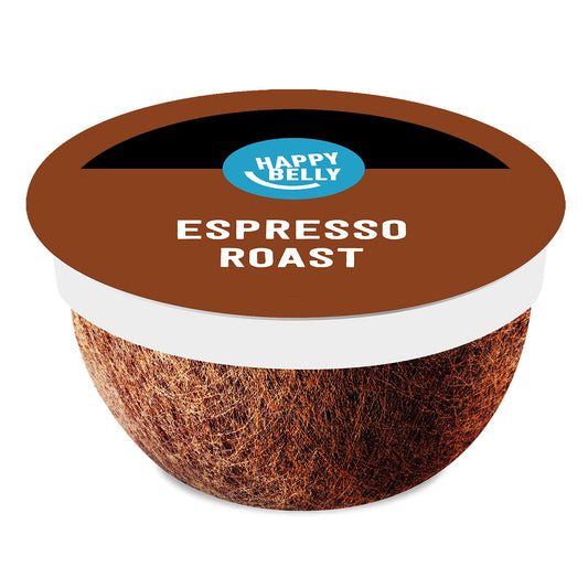Amazon Brand - Happy Belly Espresso Roast Compostable Coffee Pods (Dark Roast), Compatible with K-Cup Brewer, 96 Count