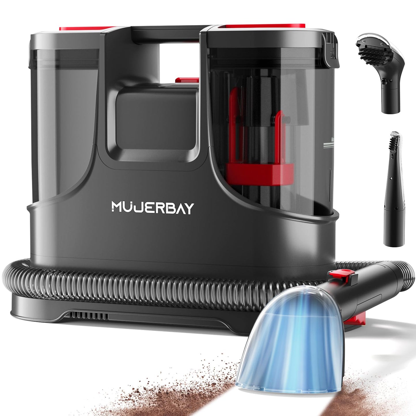 Carpet Cleaner, MUJERBAY 15Kpa Portable Spot and Stain Cleaner, Easy Move with Handle, 1.5-inch Deep Cleaning Machine for Couch, Stairs, Car. Red
