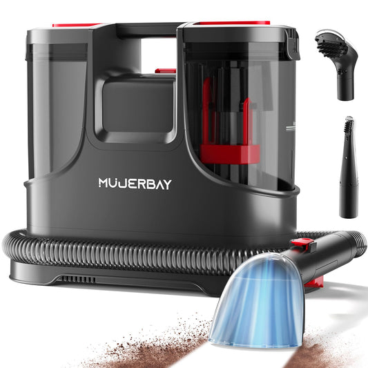 Carpet Cleaner, MUJERBAY 15Kpa Portable Spot and Stain Cleaner, Easy Move with Handle, 1.5-inch Deep Cleaning Machine for Couch, Stairs, Car. Red