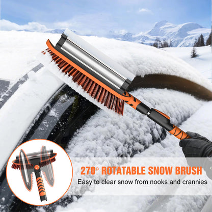 Nuovoware 60" Ice Scraper and Extendable Snow Brush for Car Windshield, 5 in 1 Adjustable Snow Removal Tools with 270° Pivoting Brush Head for Car Auto Truck SUV, Orange