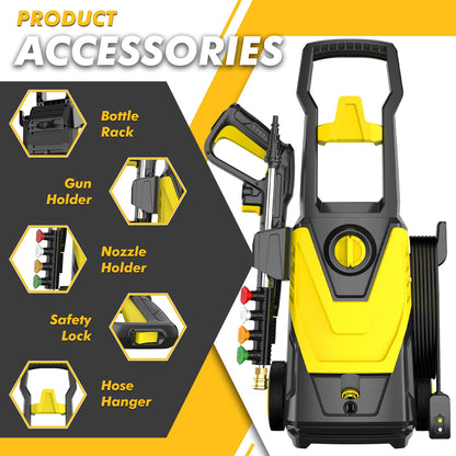 DECOKTOOL Electric Pressure Washer 4300 PSI 2.8 GPM Power Washer with 35FT Power Cord, 20FT Hose, 4 Quick Connect Nozzles, Foam Cannon, Hight Pressure Washer for Cars, Garden, Garage, Patios, Yellow