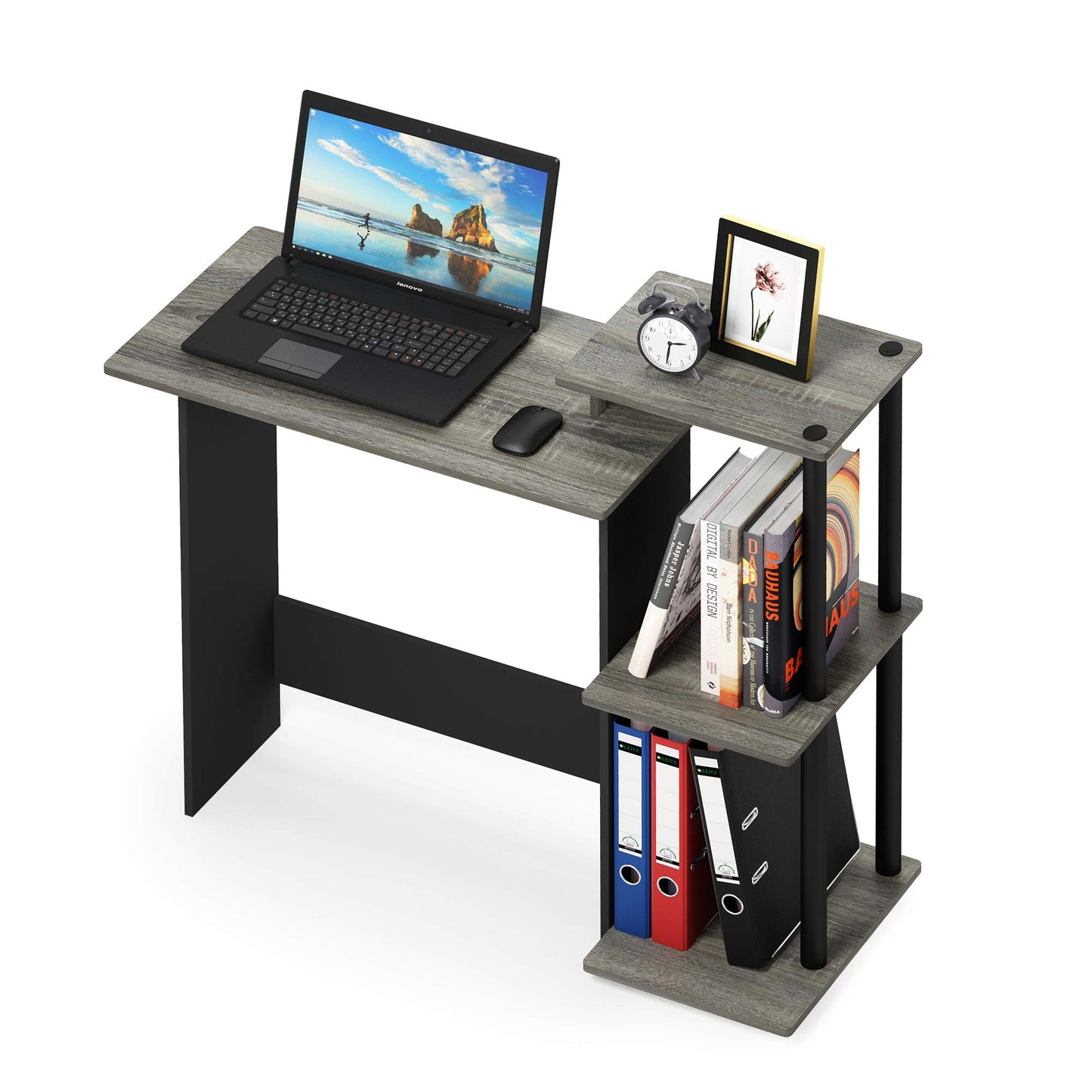 Furinno EFFICIENT Desk, Gaming Desk, with 3 Open Side Shelves, Laptop Notebook Computer Desk,Office Desk for Home Office, Study Room, Dorm, French Oak