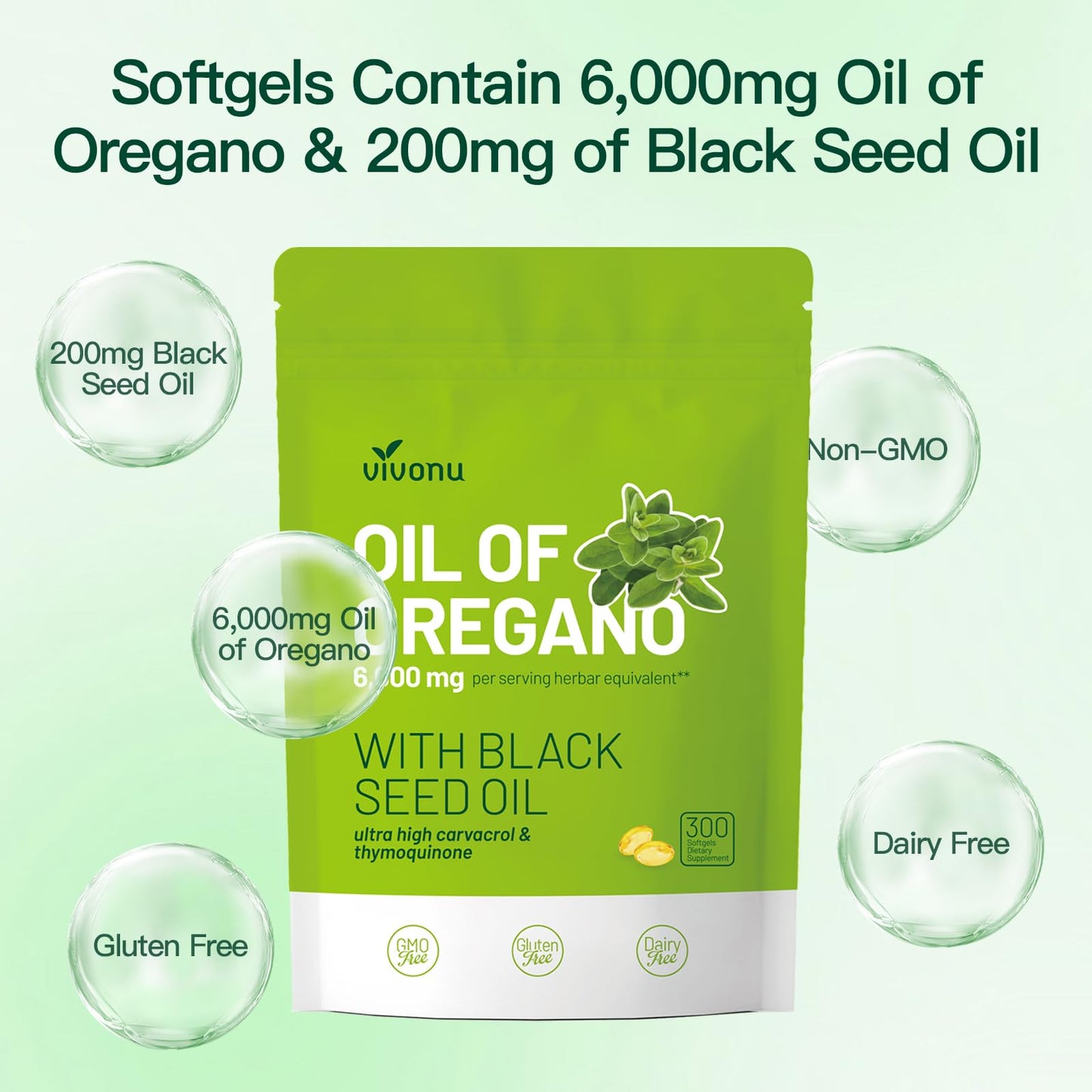 VivoNu Oil of Oregano Capsules | 6000mg Oil of Oregano with Black Seed Oil Softgels | Organic Wild Harvest Oregano | aceite de Oregano Pill| Non-GMO | Gluten Free Formula