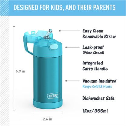 THERMOS FUNTAINER Water Bottle with Straw - 12 Ounce - Kids Stainless Steel Vacuum Insulated Water Bottle with Lid, Teal