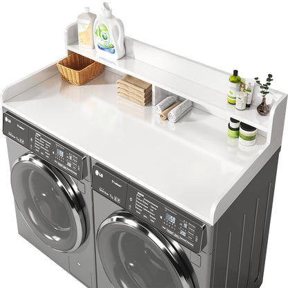 BigPonPon 2-Tier Washer and Dryer Countertop with 2.75" H Guard,54" W x 27.5" D Laundry Countertop Cover with Non-Slip Pad,Large Space Laundry Topper for Folding Clothes Over Washer and Dryer-White