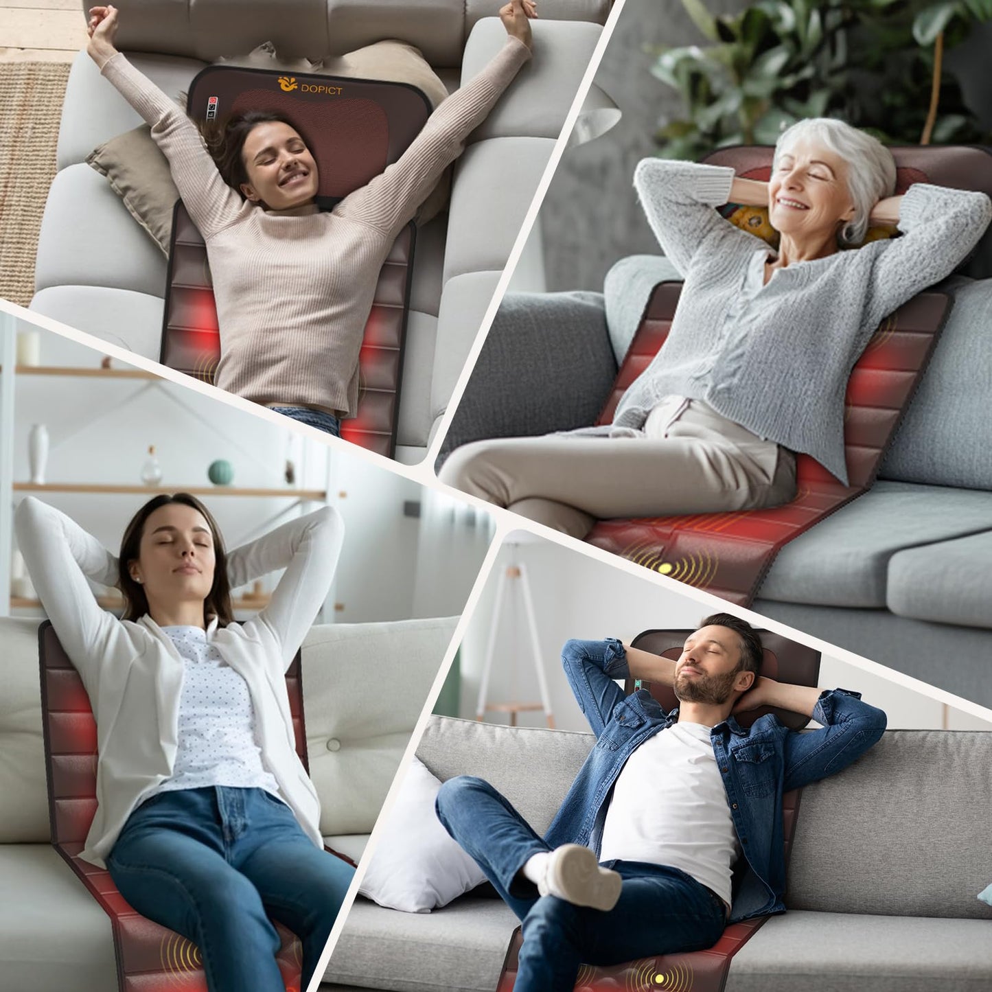 Full-Body-Massage-Mat, 10 Vibrating Motors, 9 Massage Modes and 4 Heating Settings, Movable Neck Massager Heat Back Massager, Massage Chair Full Body
