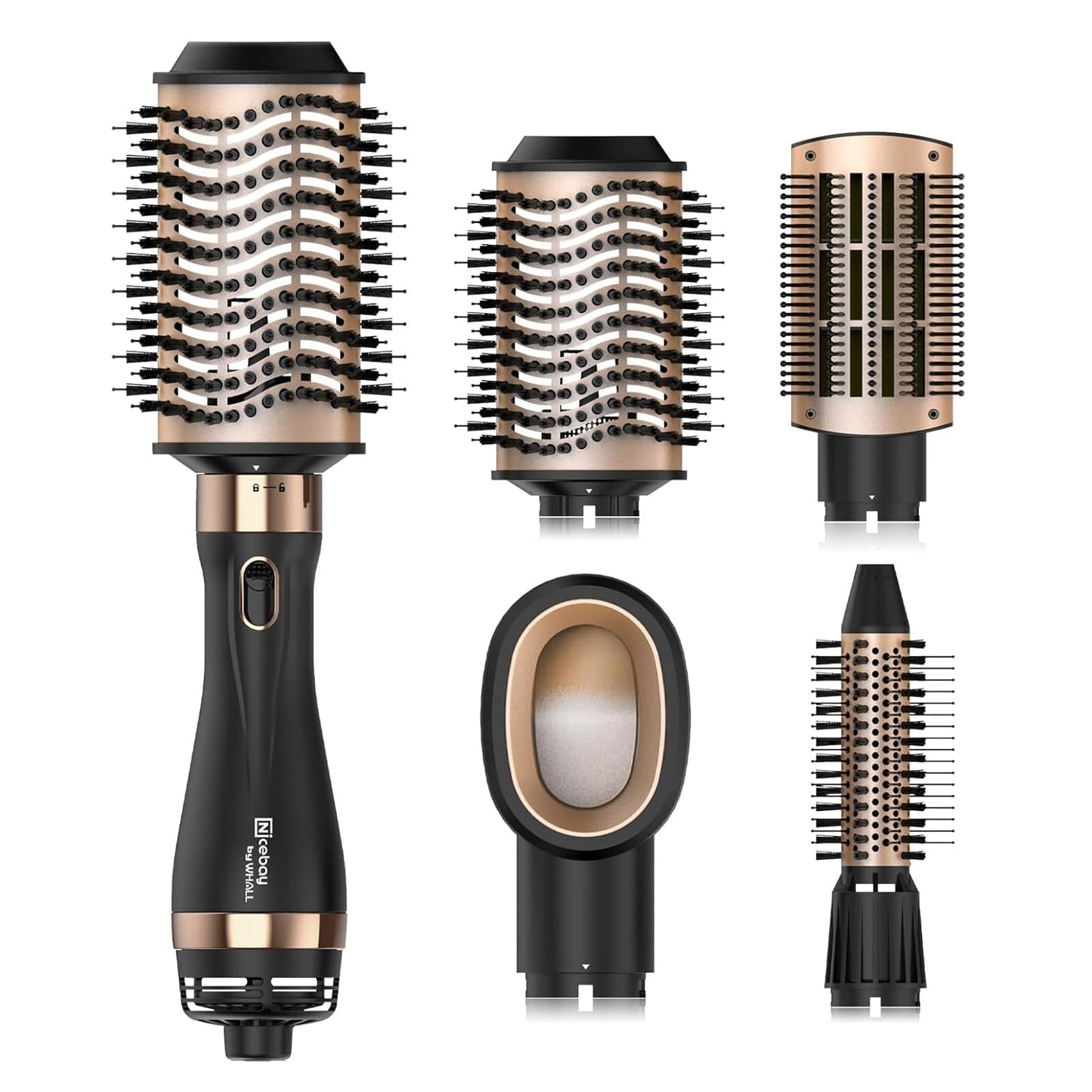 Nicebay Hair Dryer Brush Blow Dryer Brush in One, Hot Air Brush Set for Straightening/Drying/Curling, Oval Brush, Multi-Temperature Settings, Detachable Design for Women