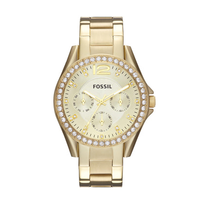 Fossil Women's Riley Quartz Stainless Steel Multifunction Watch, Color: Gold Glitz (Model: ES3203)