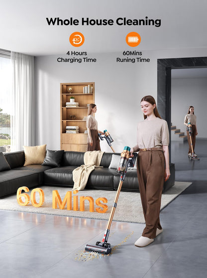 Cordless Vacuum Cleaner, 550W 45KPA 60 Mins Runtime Self-Standing Vacuum Cleaners for Home, Stick Vacuum with Charging Dock Station Removable Battery, Handheld Vacuum for Pet Hair/Carpet/Floor