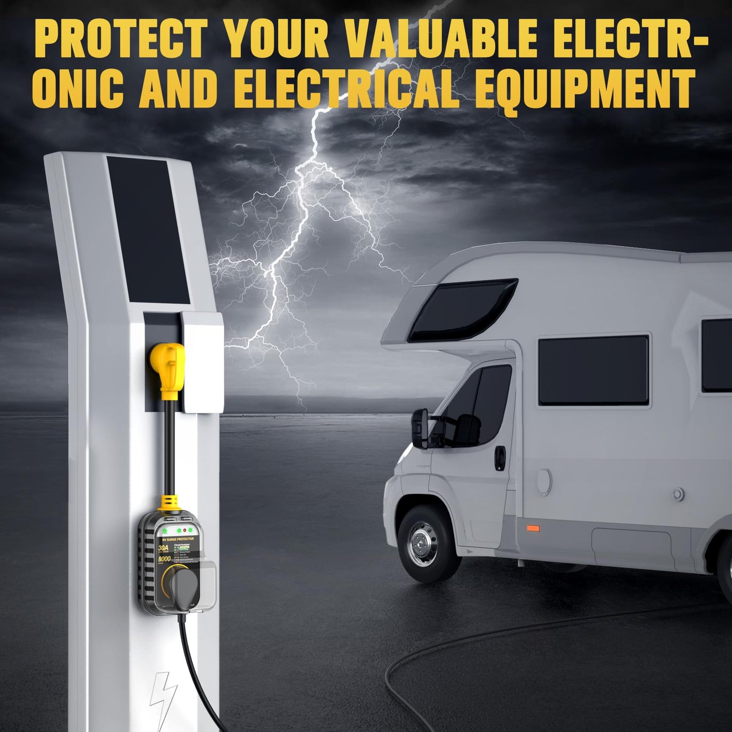 GEARGO RV Surge Protectors 30 Amp, [2025 New Upgraded & Gen2] RV Circuit Analyzer, Full Protection(8000 Joules), RV Adapter Plug for Camper (Yellow)