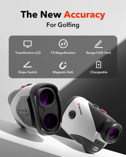 REDTIGER Golf Rangefinder with Slope, 1200 Yards Laser Range Finder Golfing, 7X Magnification, Flag Pole Locking Vibration, Rechargeable Range Finders with Magnet Stripe