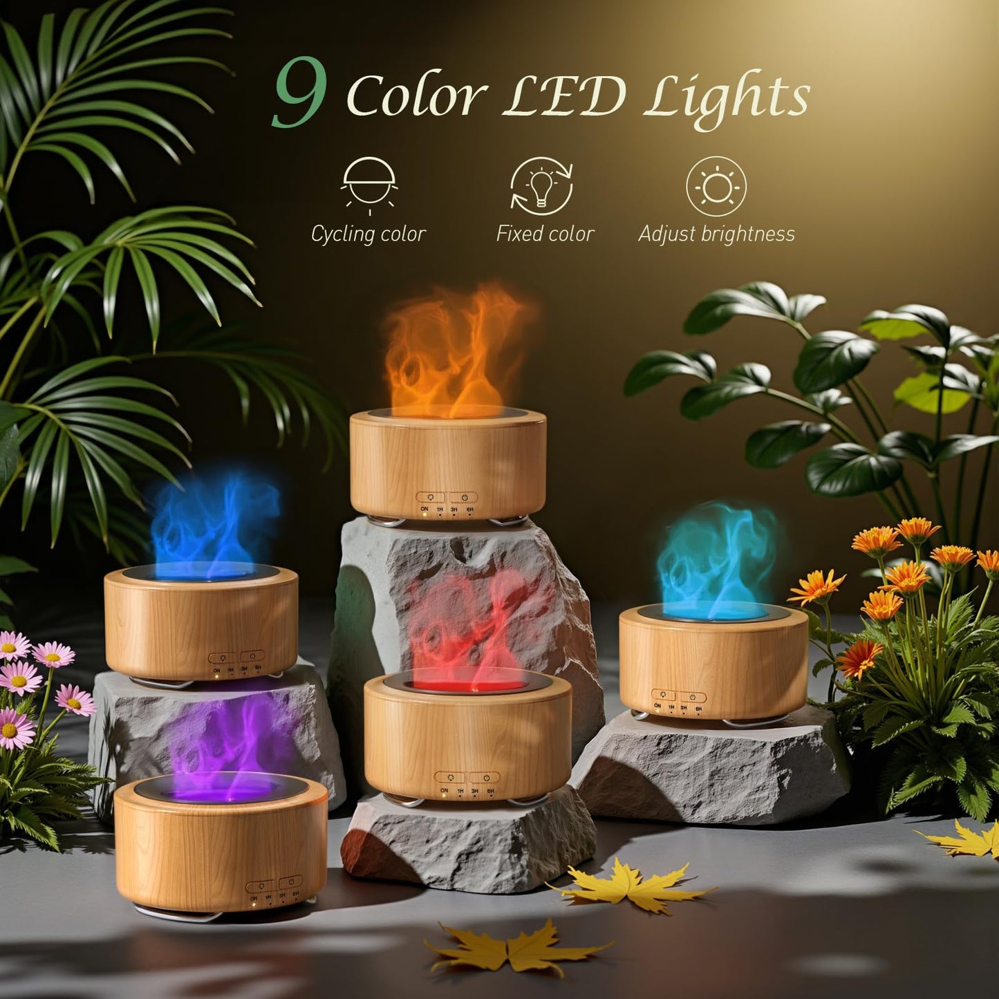 Emochies Essential Oil Diffuser for Home: 500ML Aroma Diffuser for Hotel Office Yoga Room - Humidifier with 9 Colors LED Night Light for Kids/Women Home Relaxation, Lemon Yellow