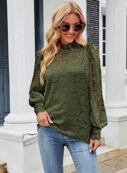 DOROSE Long Sleeve Shirts for Women Dressy Casual Lace Top Dark Green Christmas S