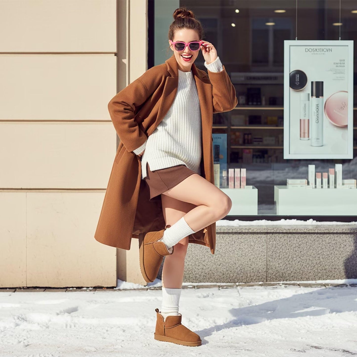 OOW Winter Ankle Genuine Suede Boots for Women Snow Slip On Comfort Short Booties Fall Warm Casual Fuzzy Shoes for Indoor & Outdoor