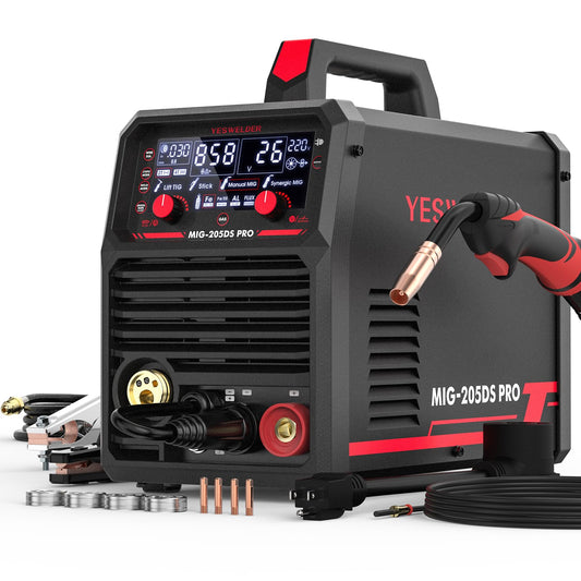 YESWELDER MIG-205DS PRO MIG Welder, 200Amp 110/220V Dual Voltage MIG Welding Machine, 5 in 1 Gas MIG/Flux Core MIG/Spool Gun MIG/Lift TIG/Stick Multiprocess Aluminum MIG Welder, Spool Gun Compatible