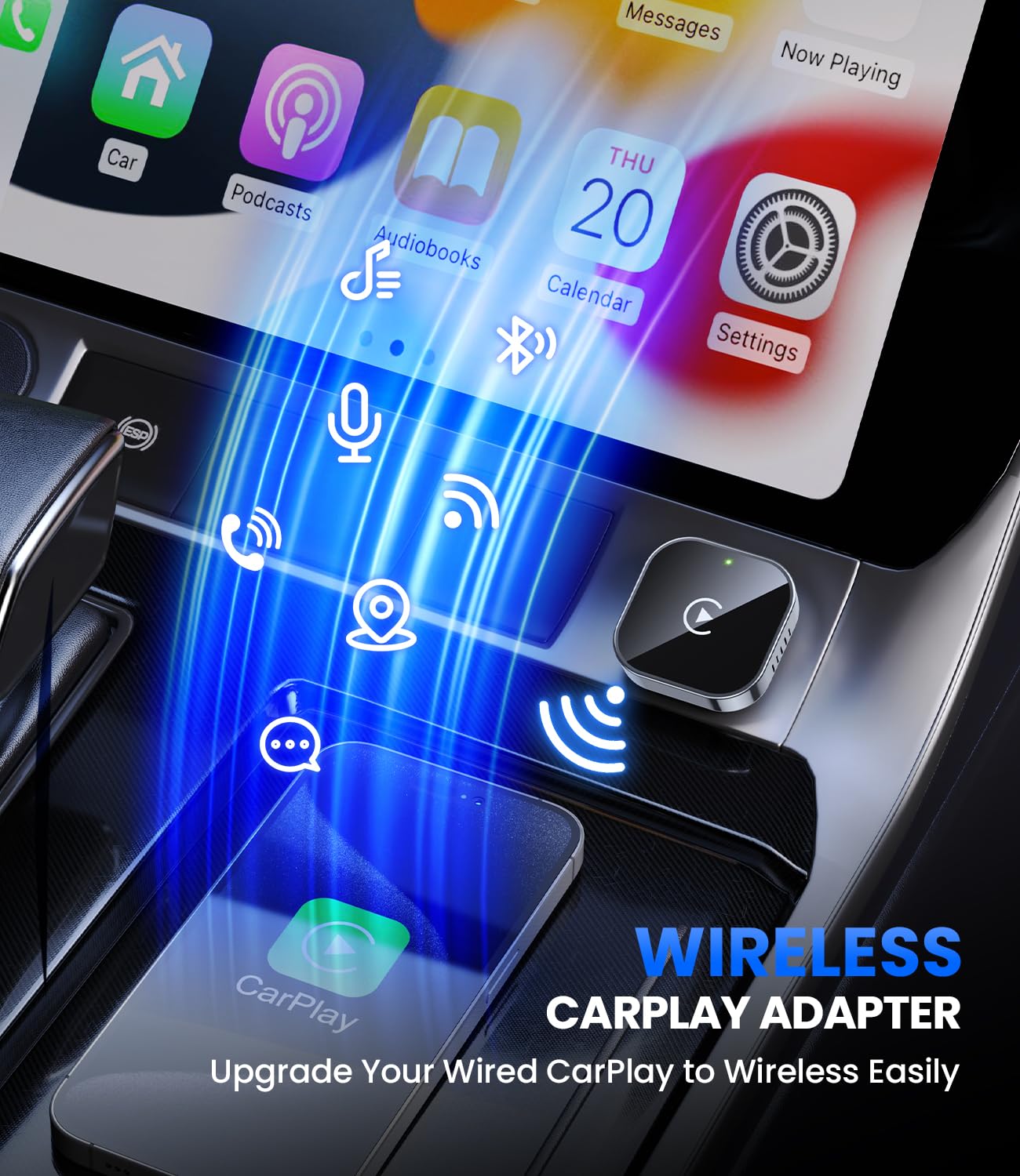 Teeran Wireless CarPlay Adapter 2025 Upgrade Wired CarPlay to Wireless, Mini Cube Design for Cars with Built-in Wired Apple CarPlay Plug and Play Easy Use Fast Stable Connection Car Play for iPhone